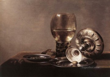 Still life Painting - Still life with Wine Glass and Silver Bowl Pieter Claesz